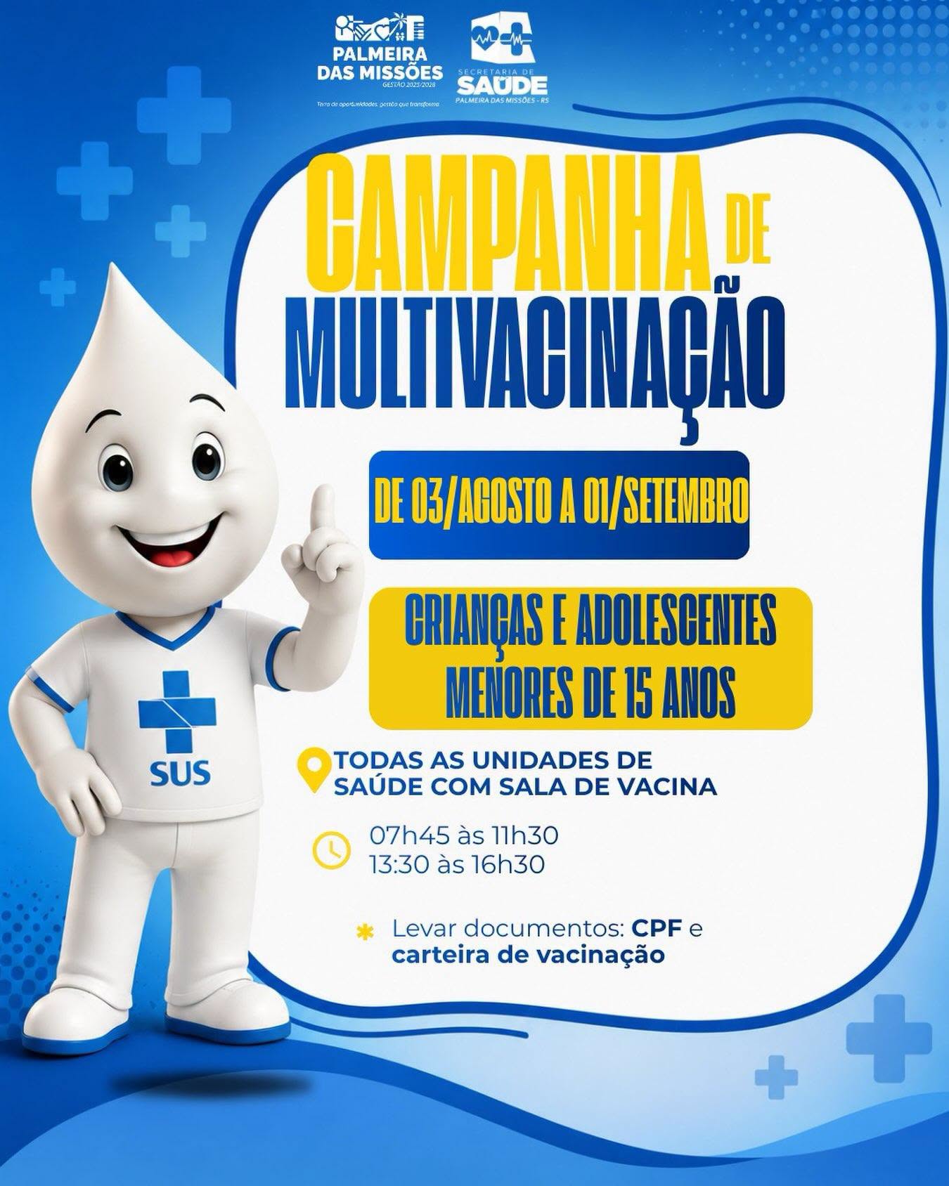 Capa Palmeira das Missões realiza Campanha de Multivacinação para crianças e adolescentes até 14 anos