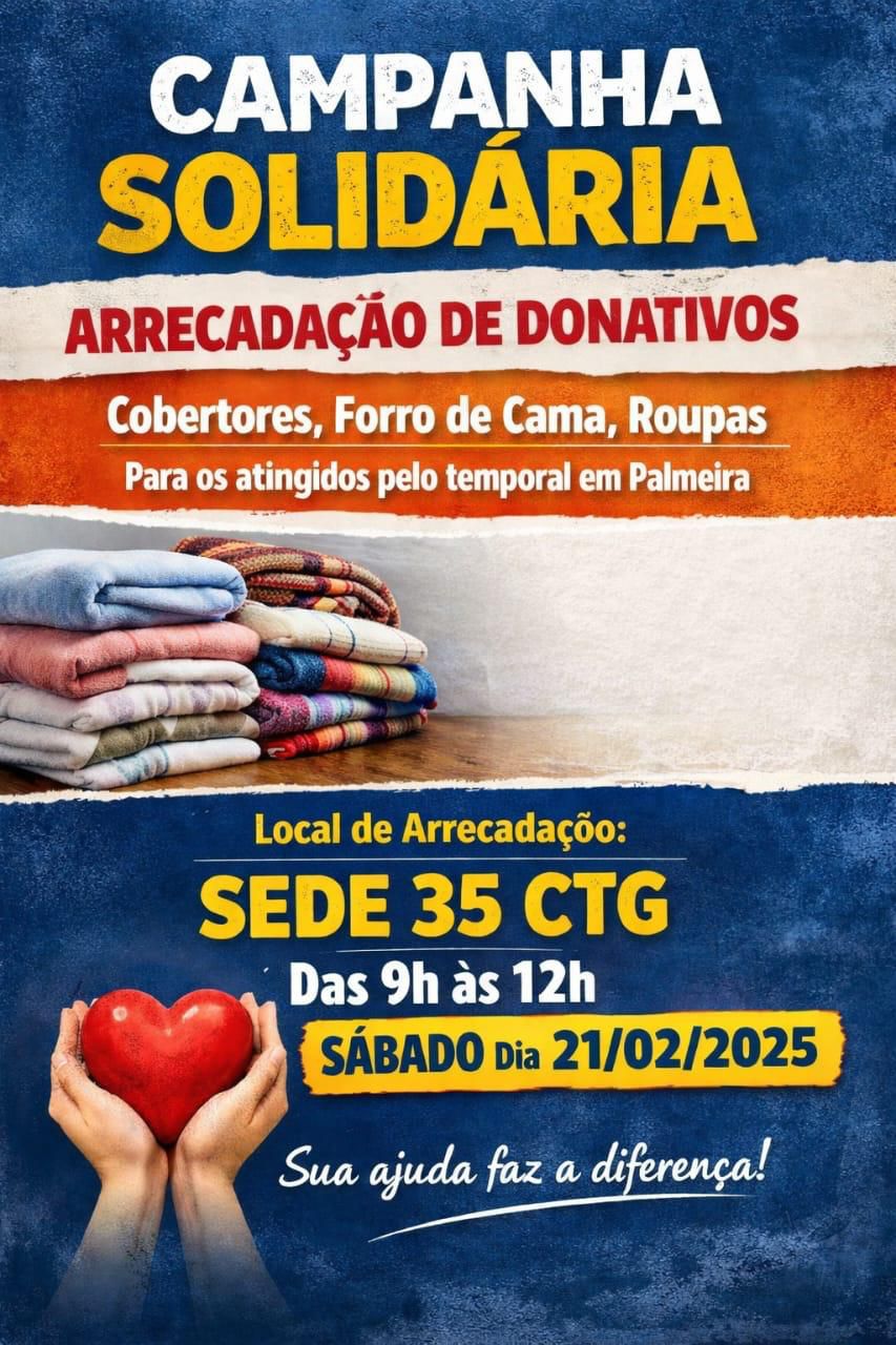 Capa Campanha solidária mobiliza comunidade palmeirense neste sábado para arrecadar donativos a famílias atingidas por temporal