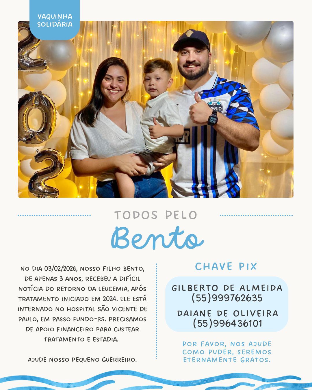 Capa Família de Palmeira das Missões mobiliza campanha solidária para tratamento de criança com leucemia