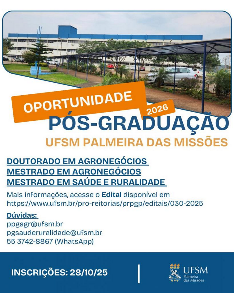 Capa UFSM-PM abre inscrições para cursos de Pós-Graduação com ingresso em 2026