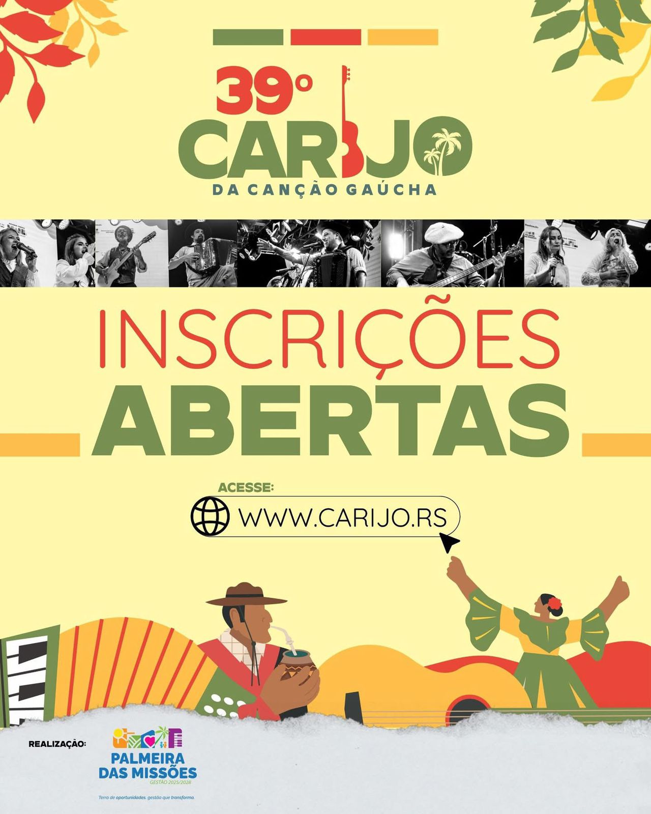 Capa Inscrições abertas para o 39º Carijo da Canção Gaúcha