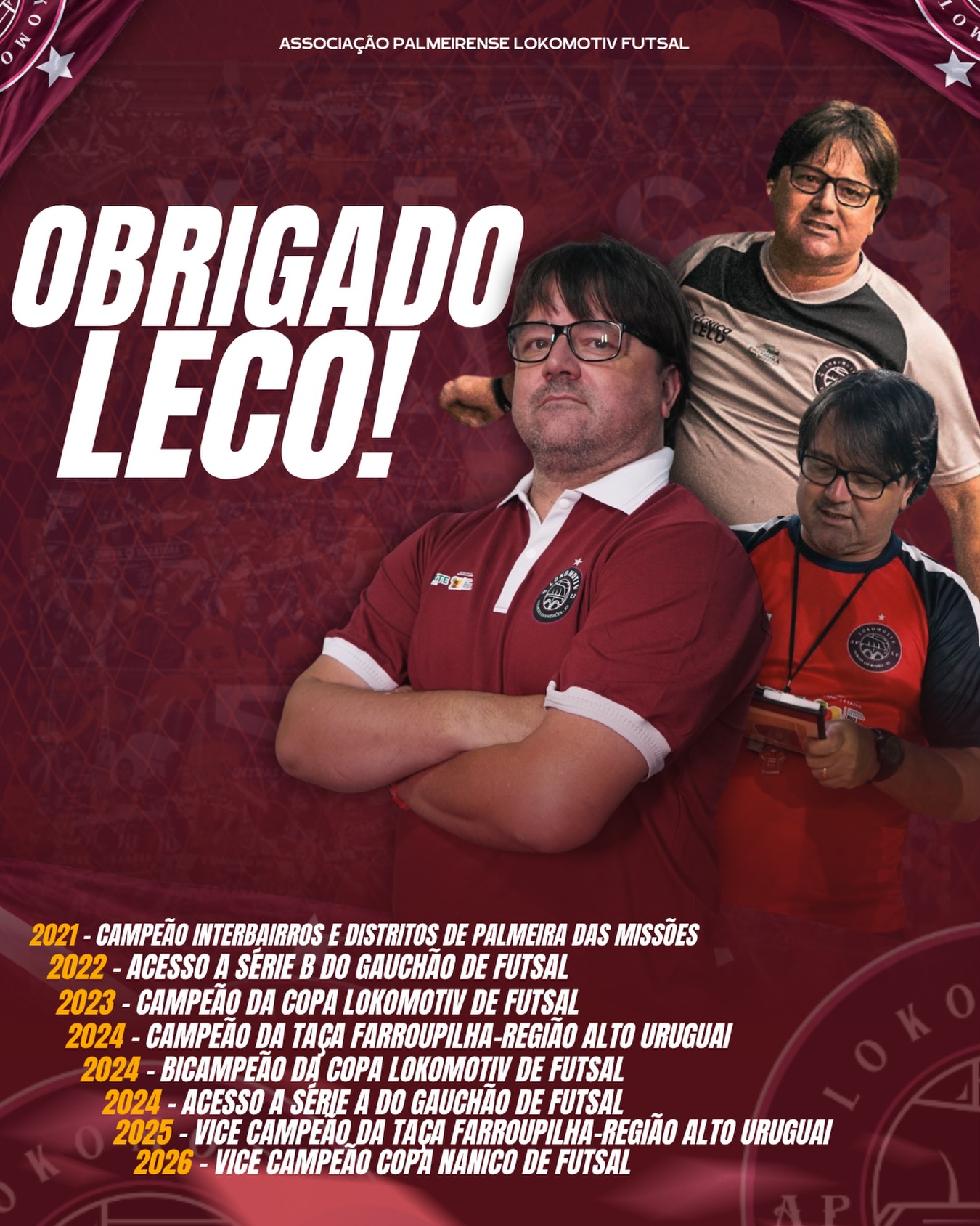 Capa Leco se despede do comando técnico do Lokomotiv Futsal após trajetória histórica