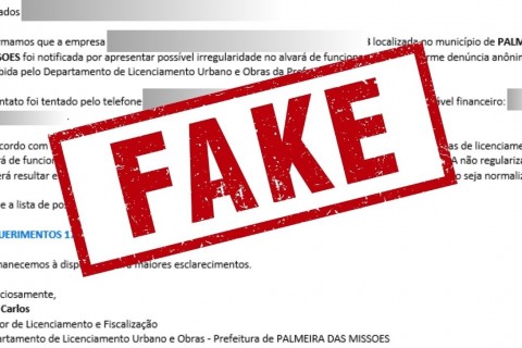 Prefeitura de Palmeira das Missões alerta sobre tentativa de golpe via email envolvendo falsas irregularidades em alvarás de funcionamento