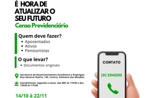 Censo Previdenciário termina nesta sexta-feira (22) em Palmeira das Missões